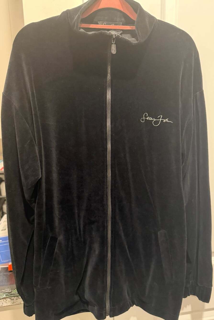 Vintage Y2K Sean John Black Velour Jacket, M Size Day and night Line XL, NWT DS
